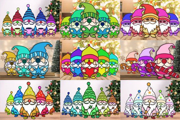 3D Christmas Gnome Paper Cut SVG Set for Winter Amp