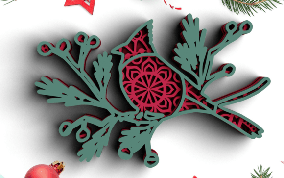 3D Christmas SVG DXF Cardinal SVG for Shadow Boxes