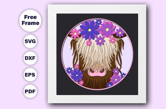 3d Highland Cow Shadow Box Svg for Digital Sellers