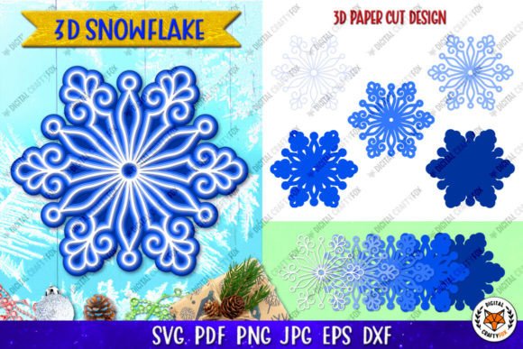 3D Snowflake Papercut SVG, 3D Christmas for Winter Amp Branding