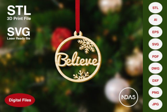 Believe Christmas Tree Ornament Decor for Winter Amp