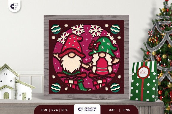 Christmas Couple Gnome 3D Shadow Box