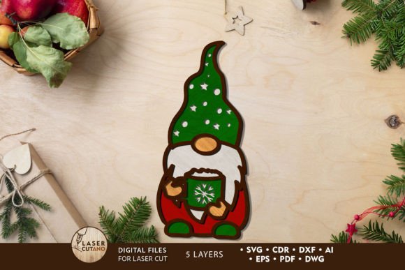 Christmas Gnome with Cup, Decor Template for Winter Amp