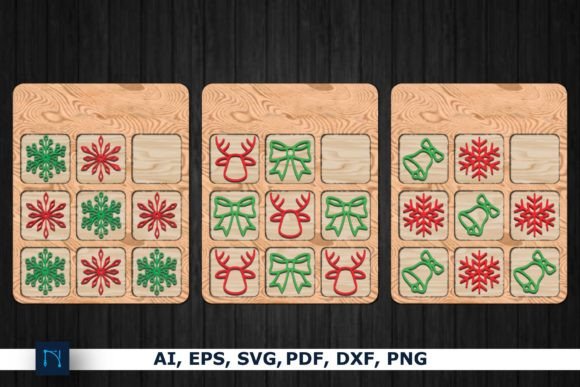 Laser Cut Christmas Tic Tac Toe Game Set